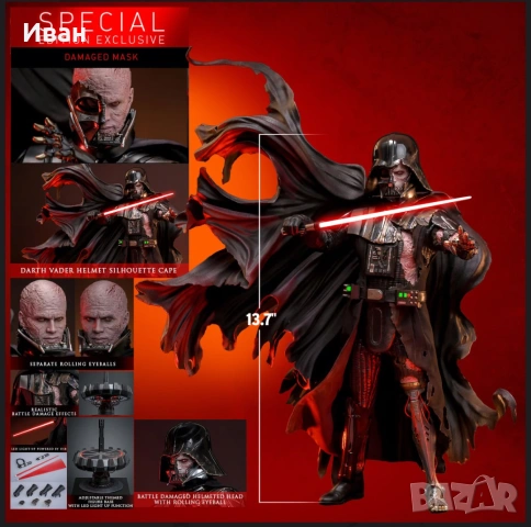 Hot Toys Deluxe version Darth Vader original and battle damaged / Шедьовър на Дарт Вейдър две версии, снимка 4 - Колекции - 47223403