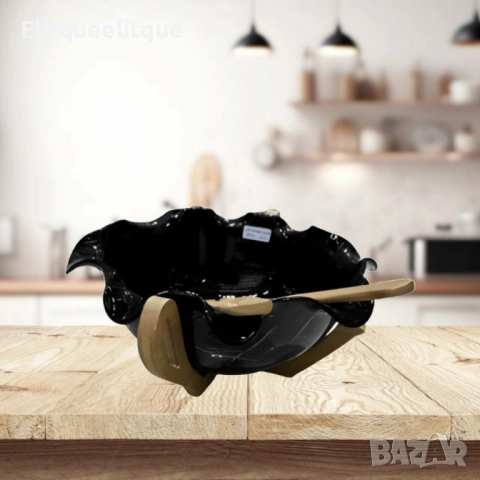 Луксозна дизайнерска купа с дървена стойка и лъжица, снимка 5 - Декорация за дома - 52186753