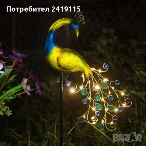 ПРОМО!!!Соларна градинска лампа паун с 40 диода, снимка 2 - Соларни лампи - 53508919