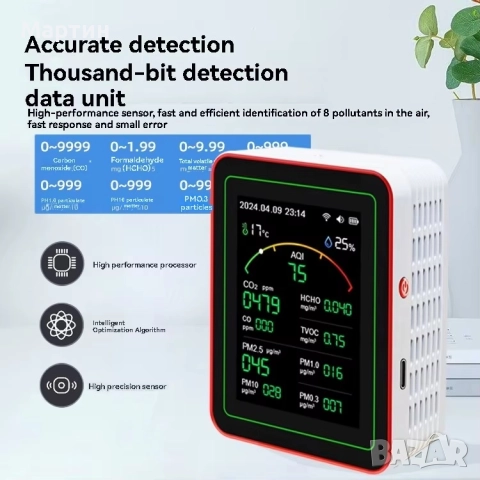 Детектор за измерване качеството на въздуха 15-в-1 WiFi Tuya CO2, PM1.0, PM2.5, PM10, HCHO, TVOC, снимка 6 - Друга електроника - 51518279