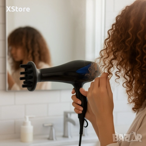 Сешоар с дифузер Rosberg, 2200W, 3 степени на температура, 2 скорости, Черен/син, снимка 4 - Сешоари - 52508098