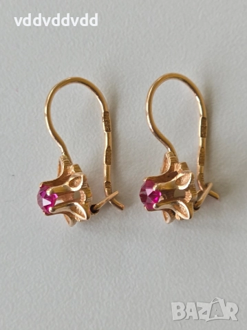 СССР златни обеци 14 карата, снимка 9 - Обеци - 52120428