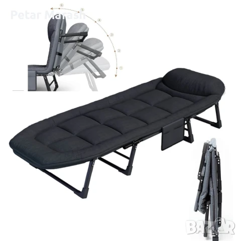 Сгъваемо походно легло с 4 крака и мек матрак, антрацит сиво, снимка 5 - Спални и легла - 50822676