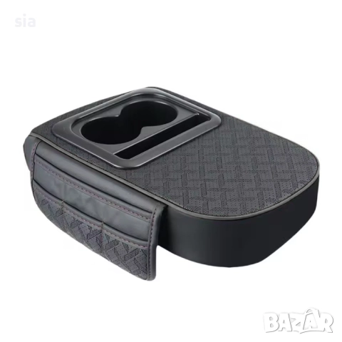 Подлакътник за автомобил – универсален черен, с поставки за чаши, джобове и място за телефон