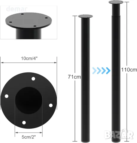 INMOZATA 2 броя регулируеми крака за маса, 70-110 см метални с винтове и протектори за под, снимка 2 - Други стоки за дома - 50252757