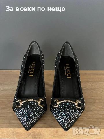 Gucci Дамски Обувки С Кристали И С Метален Ток - 2 Налични Цвята Код E1258, снимка 11 - Дамски обувки на ток - 53755648