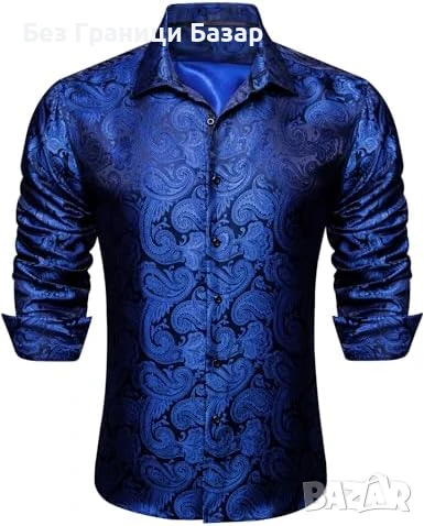 Нова Мъжка коприна риза пейсли жакард елегантна за сватба парти XL мъж, снимка 2 - Ризи - 51207853