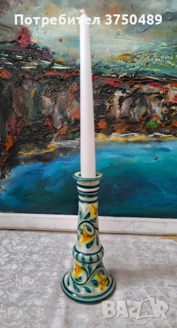 Керамичен свещник майолика , снимка 3 - Антикварни и старинни предмети - 53699120