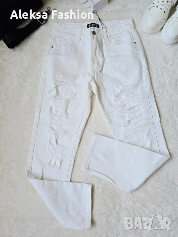 Дамски бял панталон с накъсан ефект , снимка 12 - Панталони - 46229571