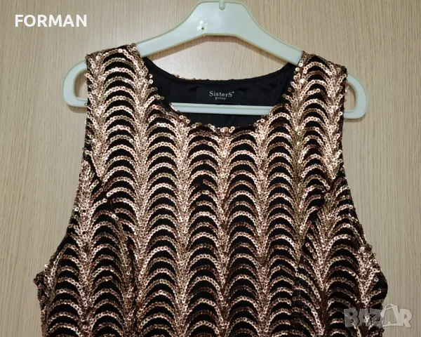 Черен топ с медно-златисти пайети, снимка 3 - Корсети, бюстиета, топове - 50088269