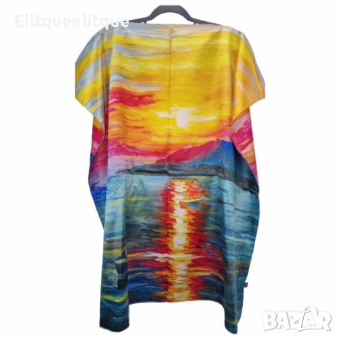 Лятна плажна туника от коприна, с артистични и морски десени