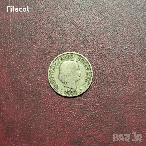 Швейцария 5 рапена 1901 г., снимка 2 - Нумизматика и бонистика - 52774804