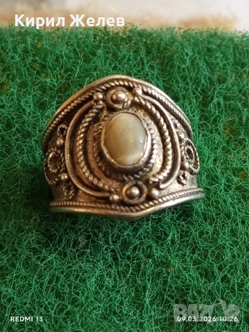 Старинен сребърен пръстен филигранна изработка с СЕДЕФ ювелирна изработка 51348