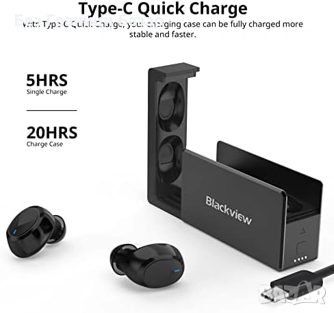 Нови Blackview AirBuds Bluetooth 5.3 безжични слушалки IPX7 25 часа работи кутия за зареждане, снимка 6 - Bluetooth слушалки - 53203049