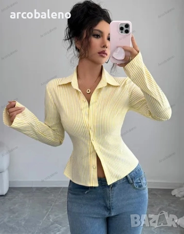 Дамска раирана риза с дълъг ръкав и копчета, 9цвята , снимка 7 - Ризи - 51502214