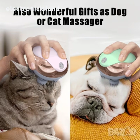 Умен масажор за глава - Акумулаторен уред за масаж на скалпа - за релаксация и на домашен любимец, снимка 4 - Други стоки за дома - 54032059