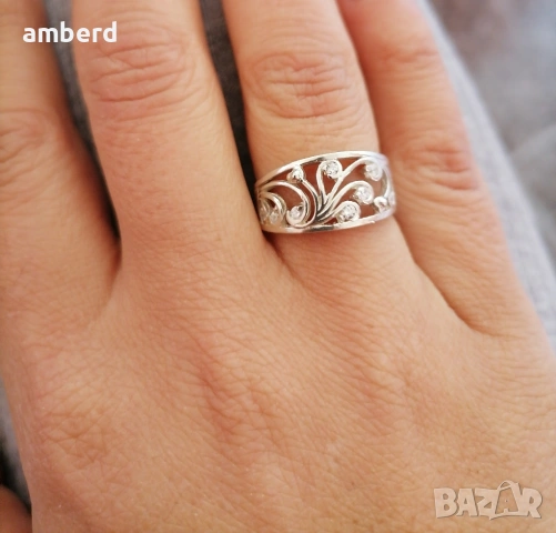 Нежен и елегантен сребърен пръстен - модел R040А, снимка 4 - Пръстени - 53518647