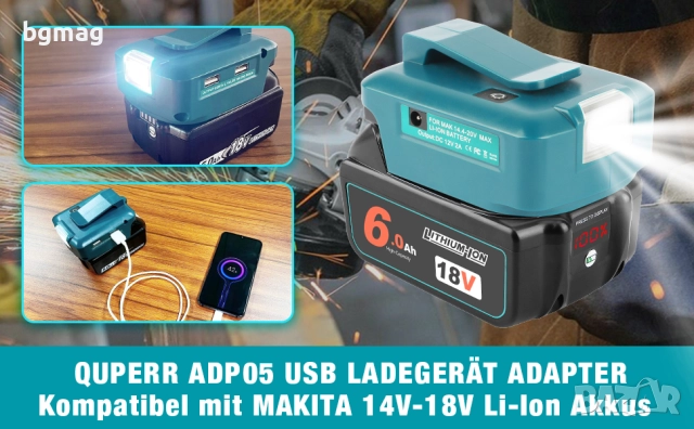 QUPPER Adp05 USB-A и USB-C адаптер за акумулаторни батерии Makita 14.4V и 18V, снимка 5 - Други инструменти - 52111838
