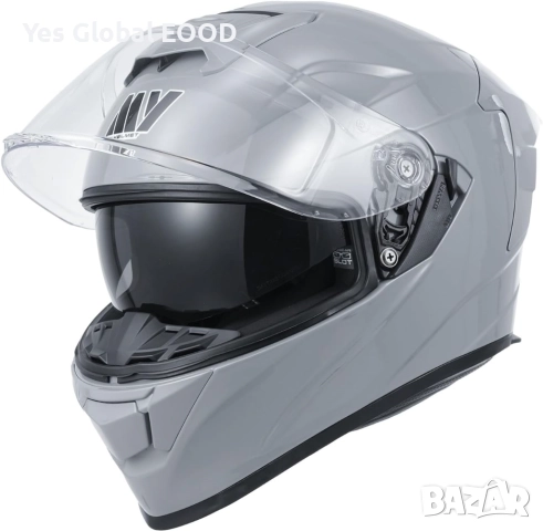 MY-936 пълнолицева каска с визьор, ECE 22.06, сива, L N7, снимка 5 - Аксесоари и консумативи - 51910943