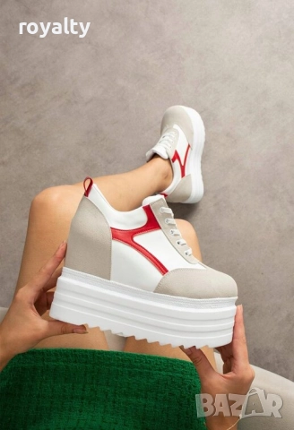 Кецове на Платформа - Бяло, Сиво и Червено