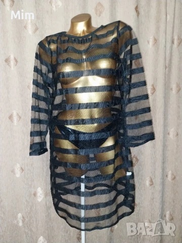 XL Черна прозрачна рокля на райе , снимка 2 - Рокли - 50661165