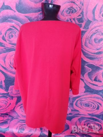 Ярко червена туника блуза с 3-4 ръкав и декорация камъчета около шията 3ХЛ , снимка 2 - Туники - 46404472