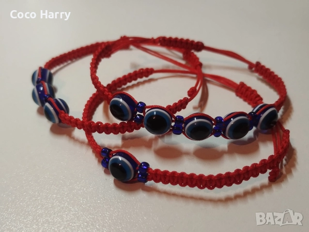 Гривна макраме,със синьо око,ръчна изработка, снимка 5 - Гривни - 52996478