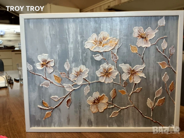Картина, Авторска, Флорален стил, 30/40 .Смесена техника.Акрил и структурна паста в/у платно 30x40