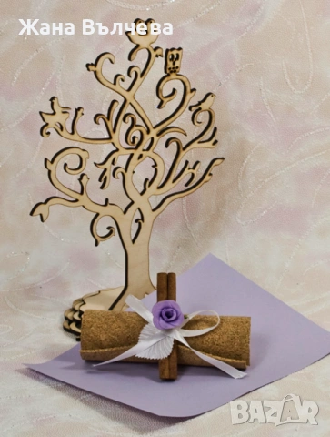 Сватбена покана от корк - ръчна изработка, папирус 05, снимка 2 - Покани - 54045785