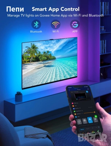 GOVEE TV LED BACKLIGHT – СВЕТЛИНА, КОЯТО ПРОБУЖДА ТВ ЕКРАНА!, снимка 6 - Плейъри, домашно кино, прожектори - 53625543