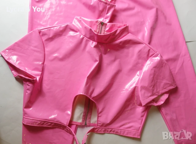 iEFiEL M комплект от две части лачен клин с отвор и къса блузка в розов цвят, снимка 2 - Комплекти - 54210148