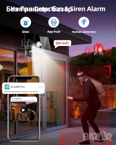 Нова 2K соларна безжична външна камера с 360° завъртане и нощно виждане, снимка 3 - Други - 51898318