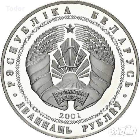 20 рубли 2001 г.Беларус, 300 грама сребро, снимка 2 - Нумизматика и бонистика - 45350882
