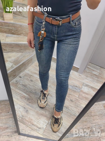 Дамски дънки слимфит с колан ретро цвят, снимка 5 - Дънки - 52771164