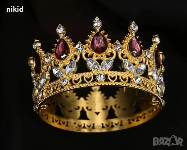 Златна сребърна корона с розови рубин камъни декор украса за торта и дамска детска принцеса парти, снимка 7 - Други - 50076120