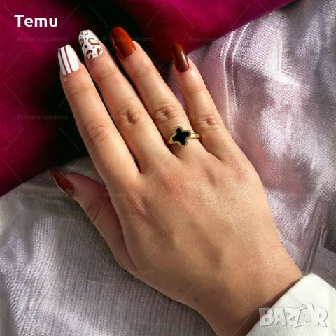 Дамски пръстен от неръждаема стомана с красив черен камък, снимка 2 - Пръстени - 45709493