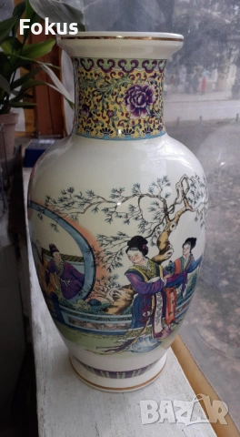 Страхотна голяма японска ваза - порцелан, маркировка, снимка 3 - Антикварни и старинни предмети - 53348196