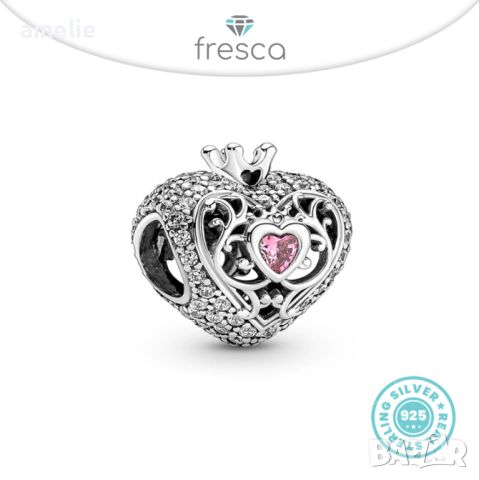 Талисман Fresca по модел тип Пандора сребро 925 Pandora Let My Heart Be Your Crown. Колекция Amélie, снимка 1 - Гривни - 44737903