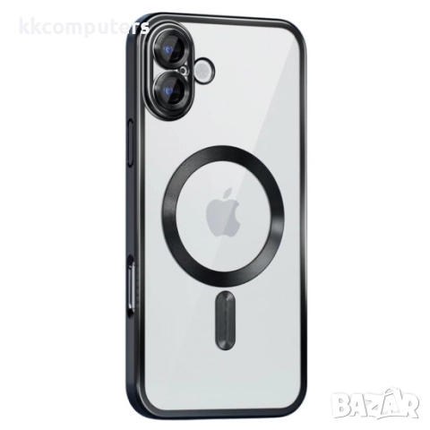 Силиконов кейс bSmart Chrome Magsafe с протектори за камерите, За iPhone 17 (6.3), Черен и Протектор, снимка 2 - Резервни части за телефони - 51795303