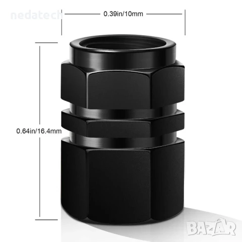 Алуминиеви капачки за вентили на автомобилни гуми, Черен, 4 бр., снимка 2 - Аксесоари и консумативи - 51295564