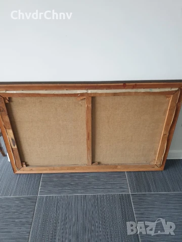 Herman 108х69см/стара голяма картина масло върху платно/пейзаж/къща-път-гора/дървена рамка, снимка 9 - Картини - 50703245