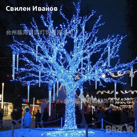 Коледна светеща украса тип падащ сняг / Светеща висулка  42cm / Бяла светлина / 8бр висулки, снимка 2 - Други - 51390190