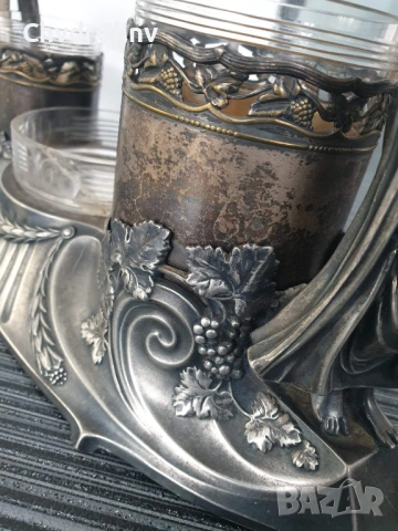 WMF комплект за пиене-пушене/стар ВМФ посребрен фигурален Арт Нуво комплект/чаши-пепелник-кибритник, снимка 8 - Антикварни и старинни предмети - 53950791