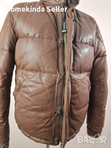 Parajumpers Goat Leather Down Jacket Size L Кожено Пухено Яке Мъжко, снимка 5 - Якета - 53708914