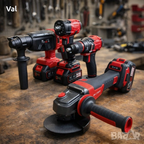 Комплект 4 в 1 акумулаторен перфоратор, гайковерт, винтоверт и ъглошлайф 36V 8A , снимка 5 - Куфари с инструменти - 53779836