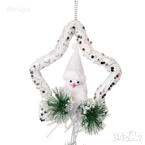 6246 Висяща коледна украса звезда със снежен човек и снежни топки, 98 см, снимка 2 - Декорация за дома - 52017903