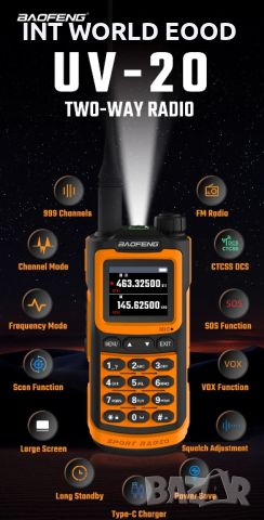 Baofeng UV-20 Dual Band Мощна Водоустойчива Радиостанция TYPE C, снимка 9 - Друга електроника - 46694477