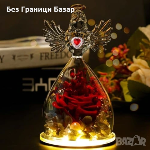 Нова Истинска консервирана роза ангел с осветление и подаръчна кутия, снимка 2 - Декорация за дома - 53154475