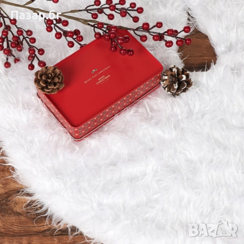 Бяла кръгла плюшена подложка за коледно дърво,елегантна украса за празничния декор., снимка 5 - Други стоки за дома - 52501744