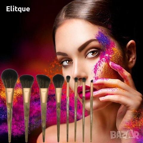 Стилен комплект от 8 броя чеки за грим с дръжки тъмен мрамор HZS28, снимка 5 - Други - 52830538